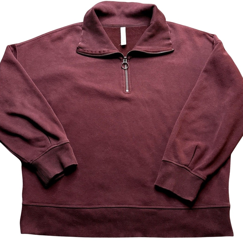 Athleta Coaster Luxe Sweatshirt M Quarter Zip Fleece Pullover Burgundy Maroon